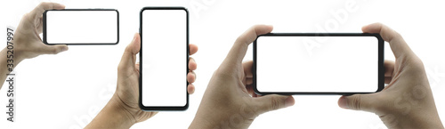 Cuadros en Lienzo Studio shot of Smartphone iphoneX with blank white screen for Infographic Global