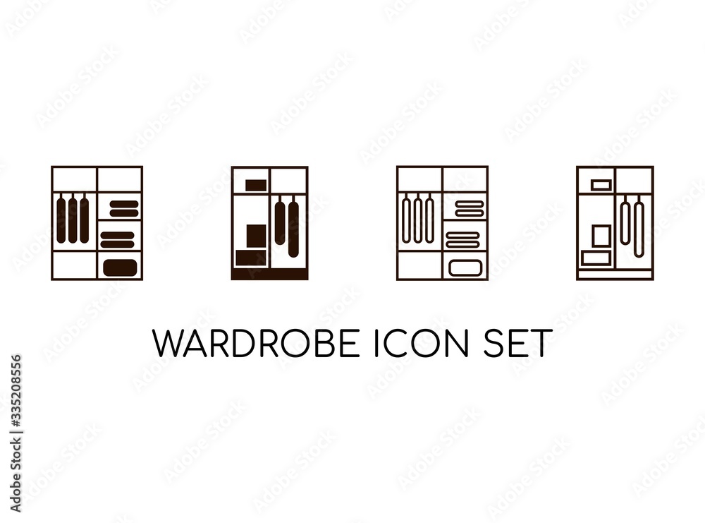 Icon Set of Wardrobe Vector in Monogram Concept. Design with Black ...