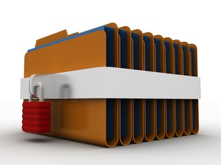 Poster - Yellow folder and lock. Data security concept. 3D rendering