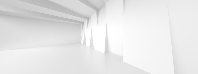Futuristic Room Design. White Wall Wallpaper. Minimalistic Abstract Architecture Background