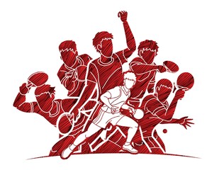 Poster - Group of Ping Pong players, Table Tennis players action cartoon sport graphic vector.