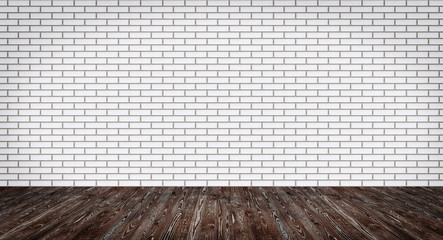  white brick wall and wooden floor interior mockup background