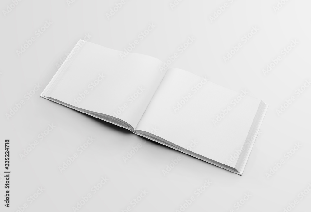Mockup blank open book in the middle, with realistic shadows, a ...