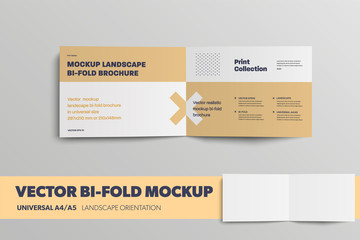 Aufkleber - Mockup vector bifold, inside, with abstract pattern, for design presentation. Universal landscape template A4, A5 booklet with realistic shadows.
