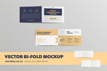 Poster - Mockup of open Bifolds, front and back, universal booklets A4, A5, isolated on the background.