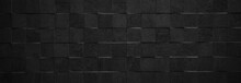 Black Antharcite Dark Stone Concrete Cement Texture With Square Cubes Mosaic Background Panorama Banner Long