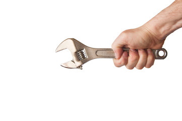 Wall Mural - wrench in hand on a white background