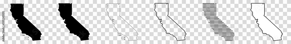 California Map Black | State Border | United States | US America | Transparent Isolated | Variations - obrazy, fototapety, plakaty 