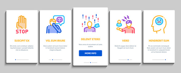 Poster - Bullying Aggression Onboarding Mobile App Page Screen Vector. Internet Bullying And Name-calling, Beating And Showing Indecent Gesture Color Contour Illustrations