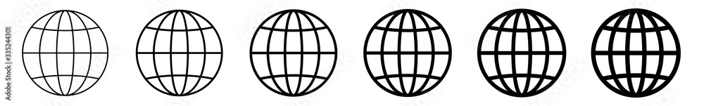 World Icon Black | Earth Illustration | Globe Symbol | Planet Logo | World Wide Web Sign | Isolated | Variations - obrazy, fototapety, plakaty 