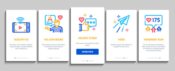 Poster - Blogger Internet Social Channel Onboarding Mobile App Page Screen Vector. Blogger Web Site And Likes, Photo Camera And Bell, Loudspeaker And Magnet Color Contour Illustrations