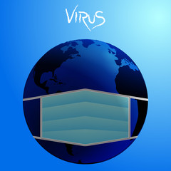 Wall Mural - Planet Hearth with face mask and virus text background