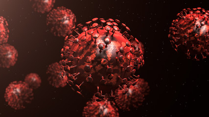 Wall Mural - Group of virus cells. 3D illustration of Coronavirus covid-19 cells