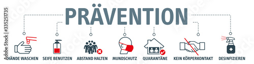 Fotografía Prävention - Hygiene und Virusprävention - icons, Symbole und deutsche Schlüssel