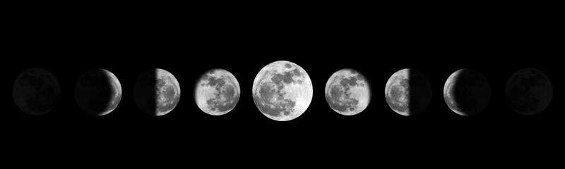moon phases night space astronomy and nature moon phases sphere shadow. the whole cycle from new moo