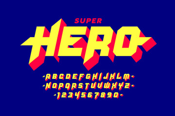 Poster - comics style super hero font, capital alphabet letters and numbers