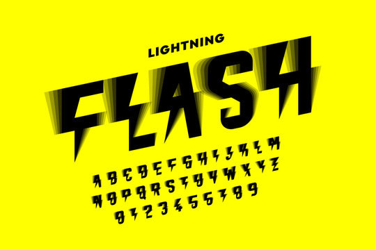Lightning flash style font, alphabet letters and numbers
