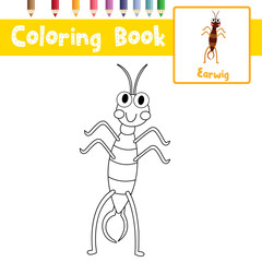 Wall Mural - Coloring page Earwig standing on two legs animal cartoon character vector illustration