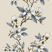 
Floral Seamless Pattern With Blooming Magnolia