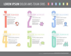 Poster - Six steps progress template with big numbers