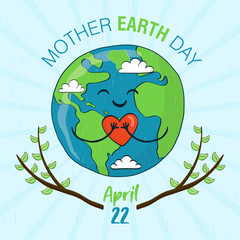 Sticker - Mother earth day card of cute planet with heart