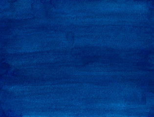 Canvas Print - Watercolor deep blue background painting. Vintage azure blue color hand painted watercolour backdrop. Stains on paper texture.