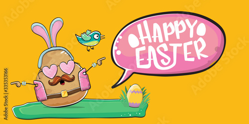 Vector Rock Star Easter Potato Funny Cartoon Character With Blue Easter Bunny Ears Isolated On Orange Horizontal Banner Background Rock N Roll Easter Party Poster Or Happy Easter Greeting Card Buy
