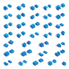 Poster - Russian or cyrillic isometric square blue alphabet with shadows