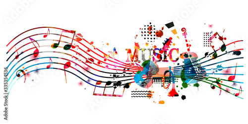 Dekoracja na wymiar  plakat-promocyjny-kolorowej-muzyki-z-instrumentami-muzycznymi-i-nutami-na-bialym-tle-ilustracji-wektorowych