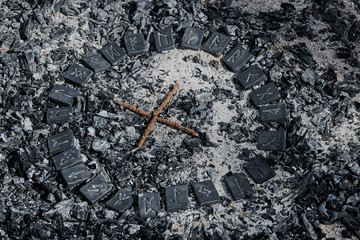 Wall Mural - Norse rune Gebo on ashes backgorund inside the circle of 24 Norse runes