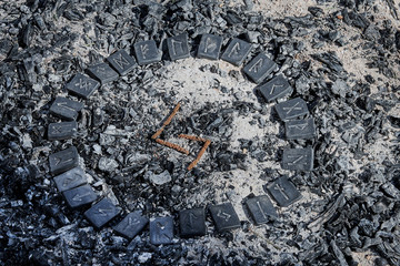 Canvas Print - Norse rune Yera on ashes backgorund inside the circle of 24 Norse runes