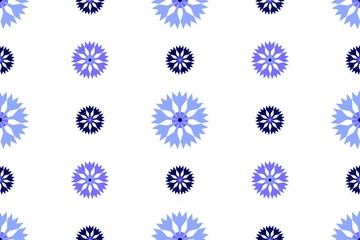 Wall Mural - Cornflower blue pattern. Seamless background. Floral repeat design with a blue flower made in flat geometric style. Vector