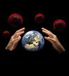 Hands protect the earth from covid-19