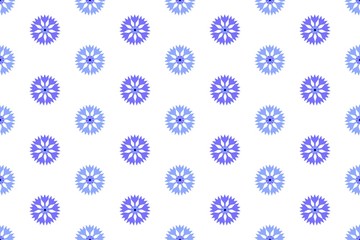 Wall Mural - Cornflower blue pattern. Seamless background. Floral repeat design with a blue flower made in flat geometric style. Vector