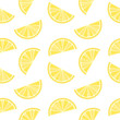 Fresh lemon on white background. Seamless pattern. Vector Illustration.