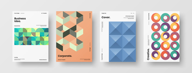 Company identity brochure template collection. Business presentation vector A4 vertical orientation front page mock up set. Corporate report cover abstract geometric illustration design layout bundle.