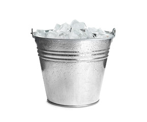 Canvas Print - Metal bucket with ice cubes isolated on white