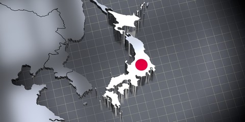 Sticker - Japan - borders and flag - 3D illustration