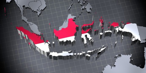 Wall Mural - Indonesia - borders and flag - 3D illustration