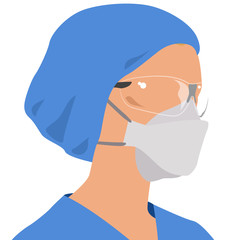 Woman with Breathing Mask, Glasses and Bonnet