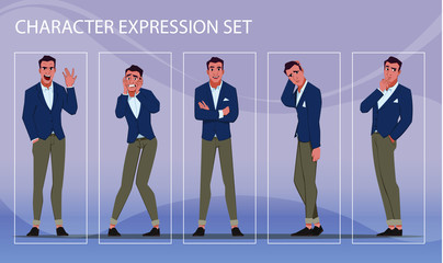 Wall Mural - Businessmen in different emotions and expressions. Businessperson in casual office look. Stylish men