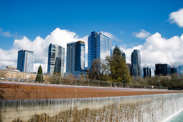 Wall Mural -  2020-04-01 CITY OF BELLEVUE'S SKYLINE WITH THE CITY HALL PARK FOUNTAIN