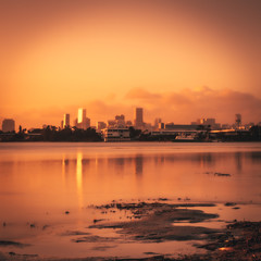 Wall Mural - sunset city skyline water sky landscape miami buildings urban miami florida river silhouette sun sunrise architecture panorama downtown summer orange prints