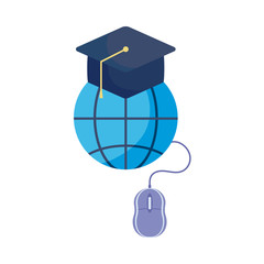 Sticker - symbol global education with graduation cap