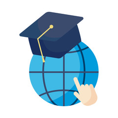 Sticker - symbol global education with graduation cap