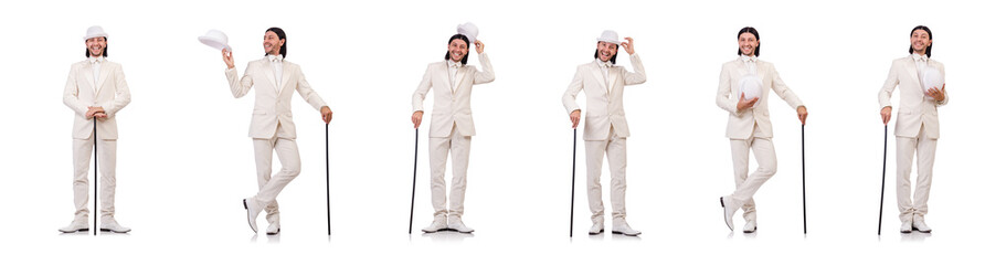 Wall Mural - Gentleman in white suit isolated on white