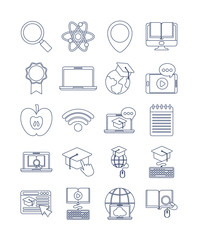 Sticker - set of icons online education, education technology, line style icon