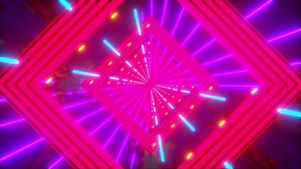 Poster - Computer generated technology neon tunnel. Teleport in the future. 3d rendering abstract background. Inside a rotating geometric corridor