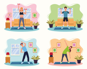 Poster - people practicing exercise in the house