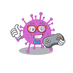 Sticker - Mascot design concept of avian coronavirus gamer using controller